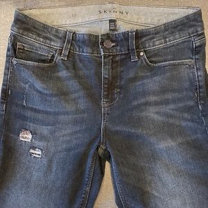 White House Black Market Distressed with Sequin Embellishments Skinny Jeans